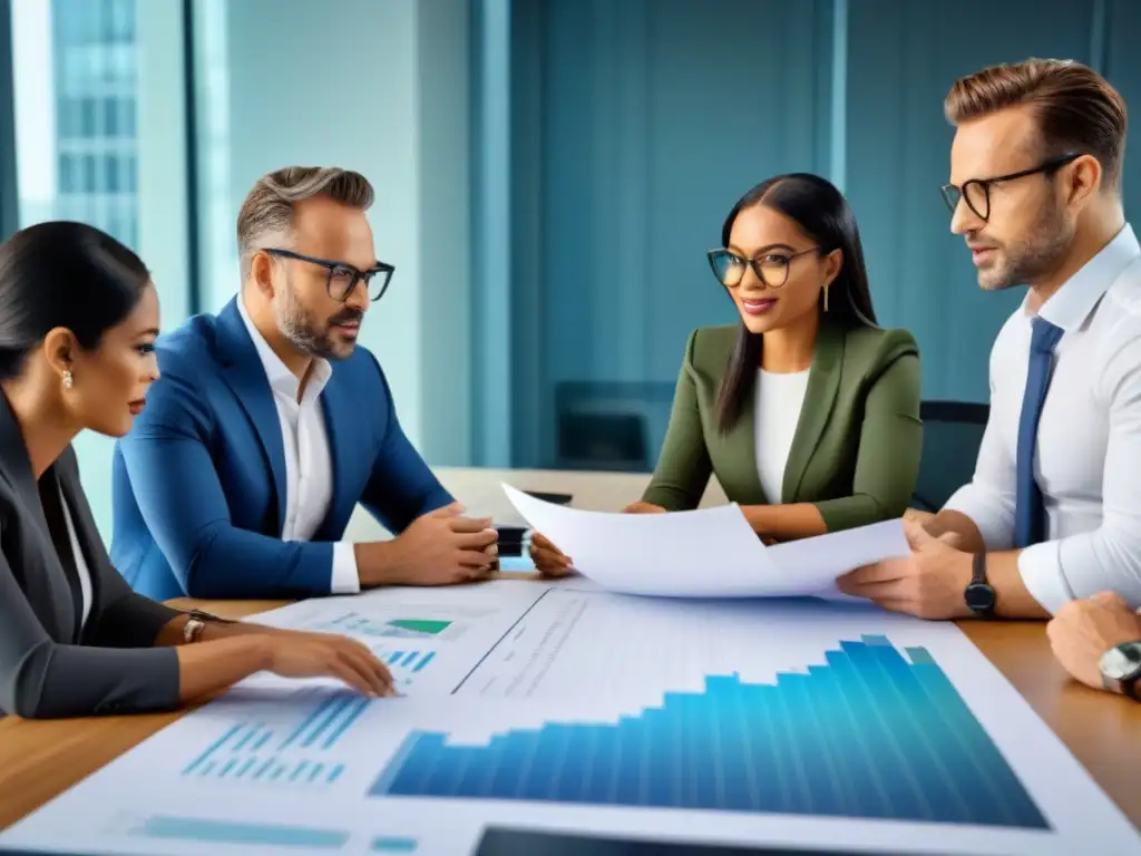 Inversores diversificados discuten estrategias en oficina moderna Inversiones inmobiliarias: REITs vs