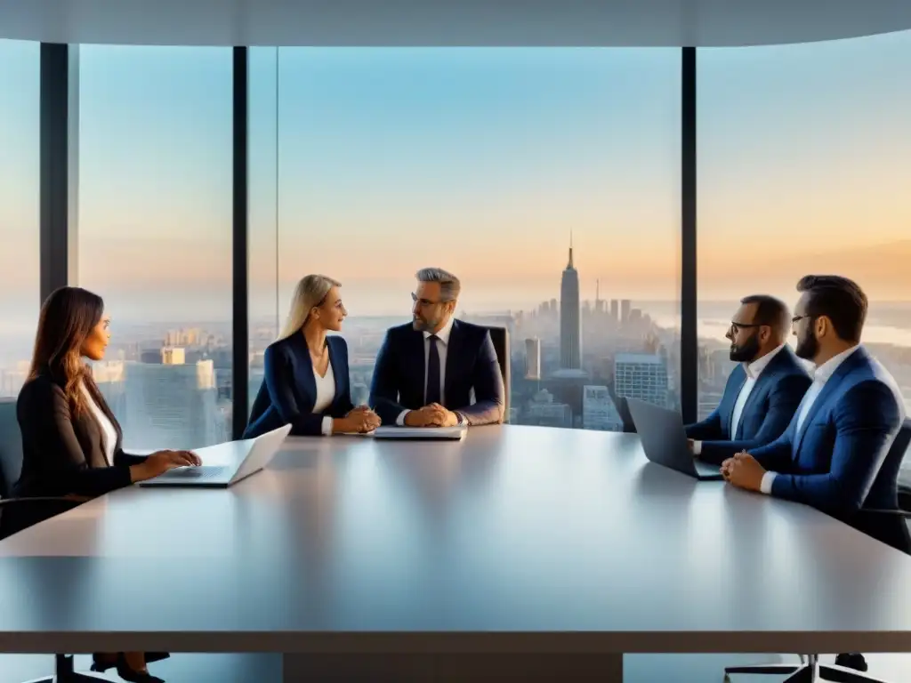 Inversores internacionales estratégicos en moderna oficina de alto nivel Inversores inmobiliarios internacionales colaboran estratégicamente en oficina de alta categoría