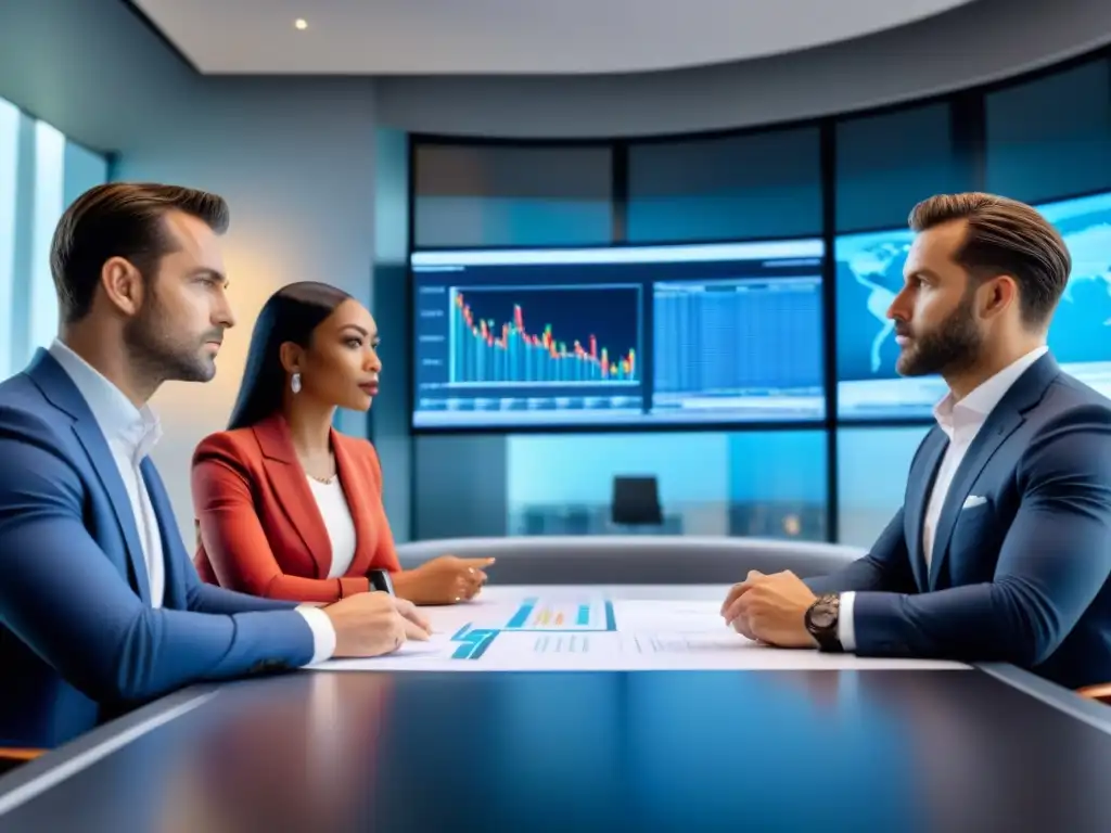 Inversionistas analizan mercado inmobiliario 2021 Inversores y propietarios serios analizan tendencias del mercado inmobiliario 2021 en sala futurista