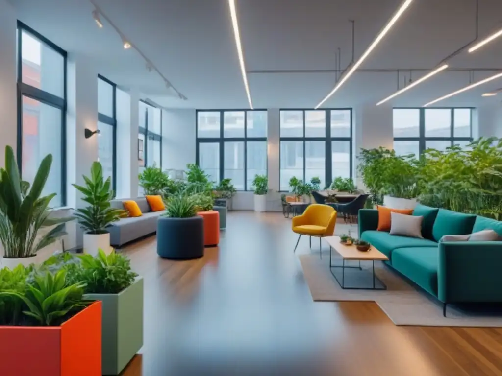 Espacio de coworking ultramoderno con Generación Z colaborando Jóvenes colaborando en un coworking moderno, con espacios flexibles para inversores inmobiliarios