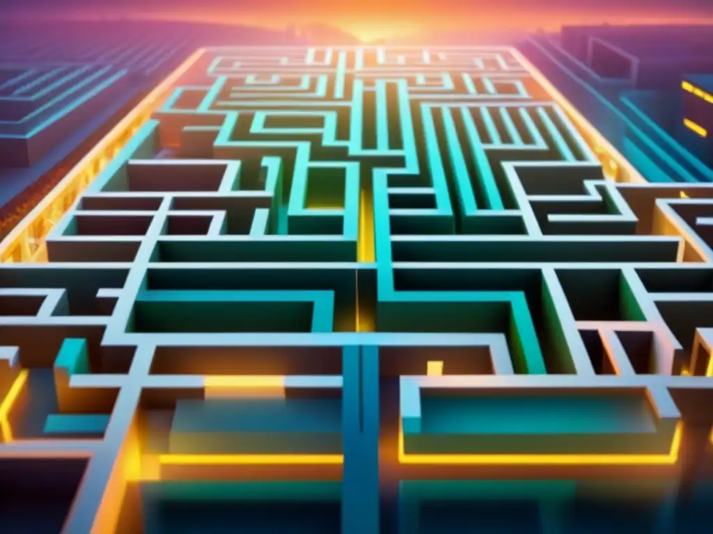 Laberinto legal: inversión inmobiliaria transparente y vibrante Un laberinto legal de documentos rodea una inversión inmobiliaria transparente y vibrante, reflejando la transparencia en inversión inmobiliaria