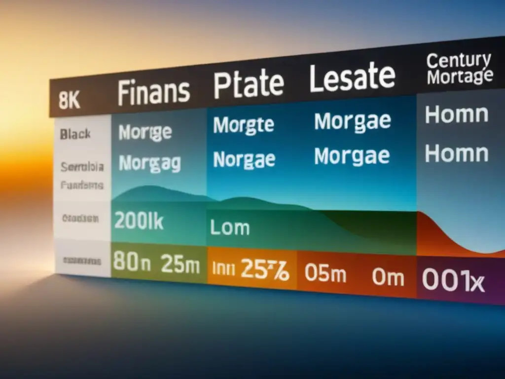 Evolution of Real Estate Financing: 20th Century Timeline Una línea del tiempo detallada de la evolución del financiamiento inmobiliario a lo largo del siglo XX, desde documentos hipotecarios vintage en blanco y negro hasta transacciones financieras digitales modernas y coloridas