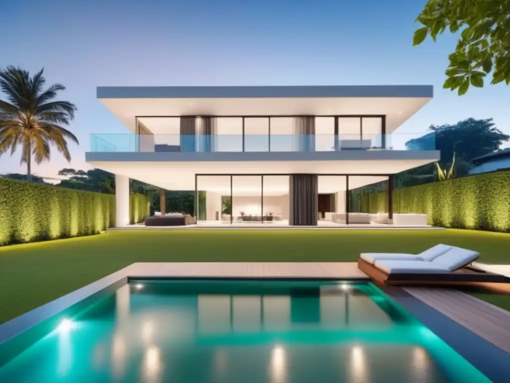 Mansión de lujo moderna con diseño arquitectónico elegante rodeada de vegetación, transmitiendo la protección legal propiedades demandas inmobiliarias