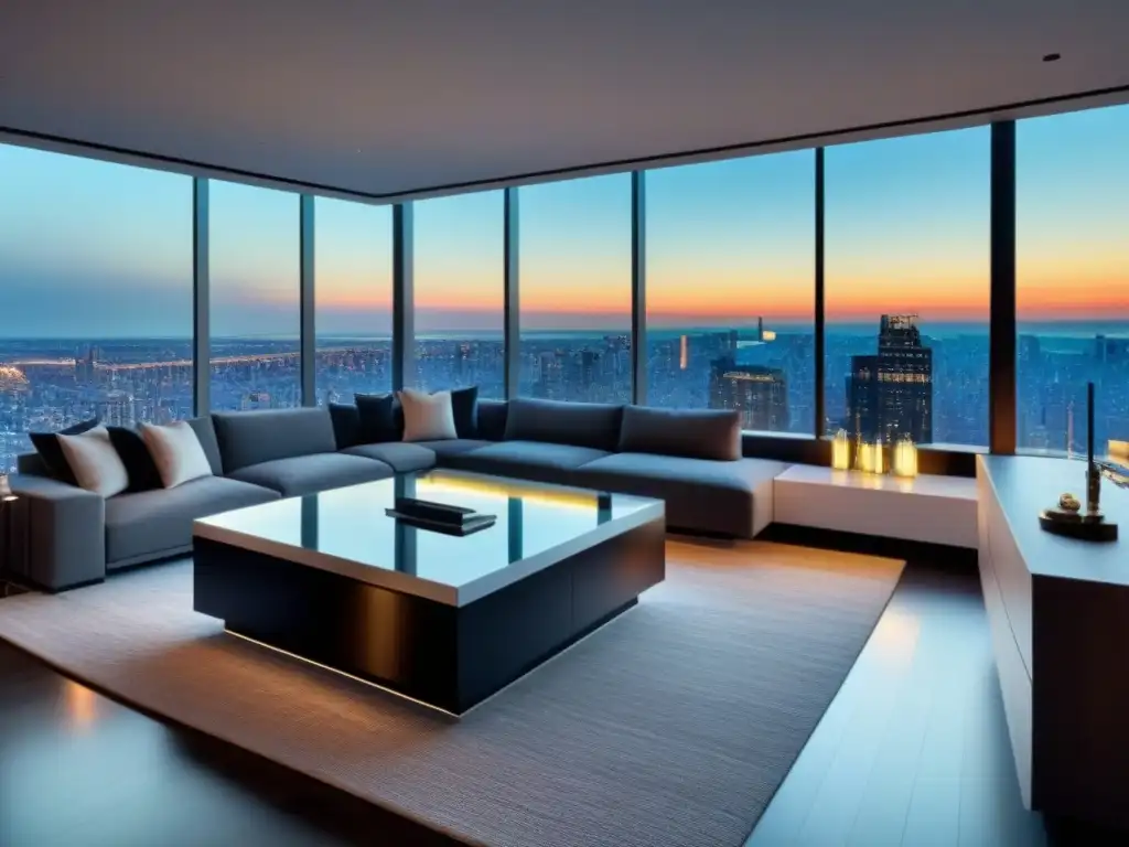 Exclusivo penthouse moderno con vistas panorámicas y diseño sofisticado Fotografía de lujo de un moderno penthouse con diseño elegante y vistas panorámicas