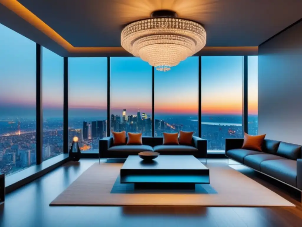 Penthouse moderno con vista panorámica a la ciudad Un lujoso penthouse moderno con vista a la ciudad y diseño elegante