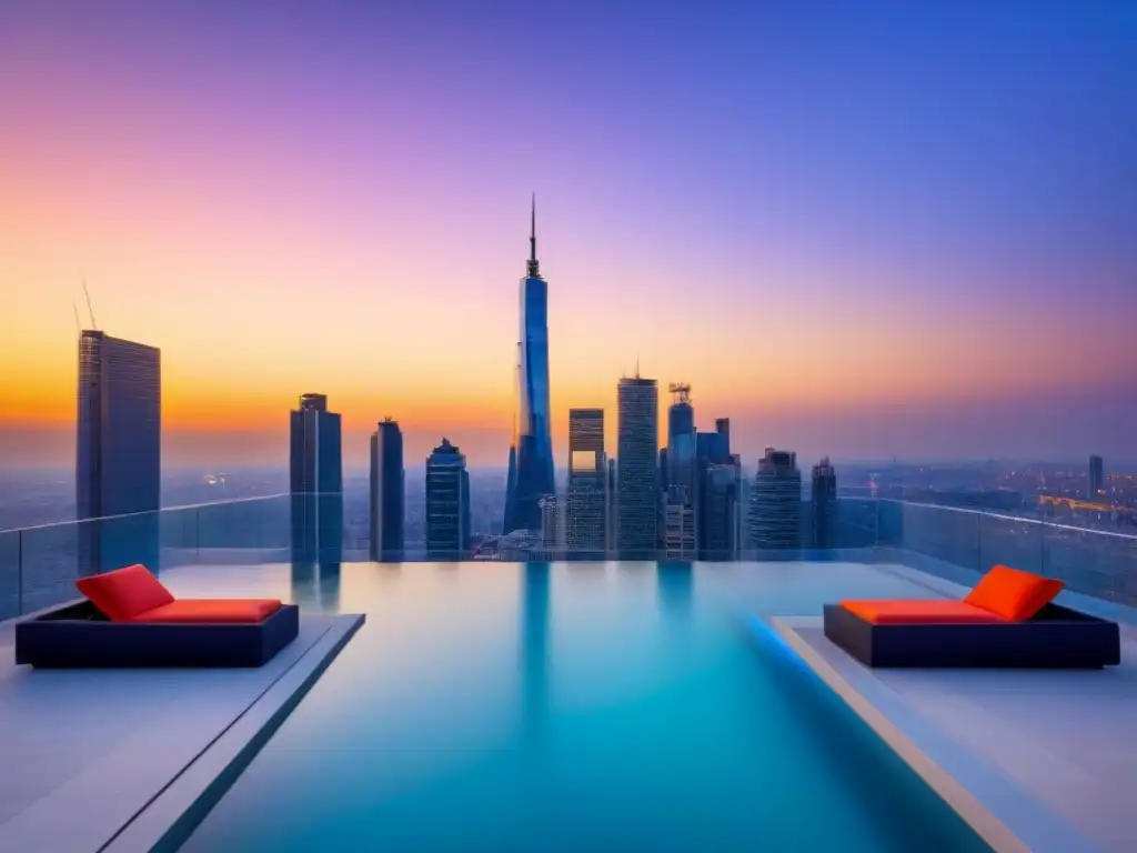Penthouse de lujo con vistas a la ciudad al atardecer Un lujoso penthouse moderno con vista a la ciudad al atardecer y beneficios fiscales en inversión inmobiliaria