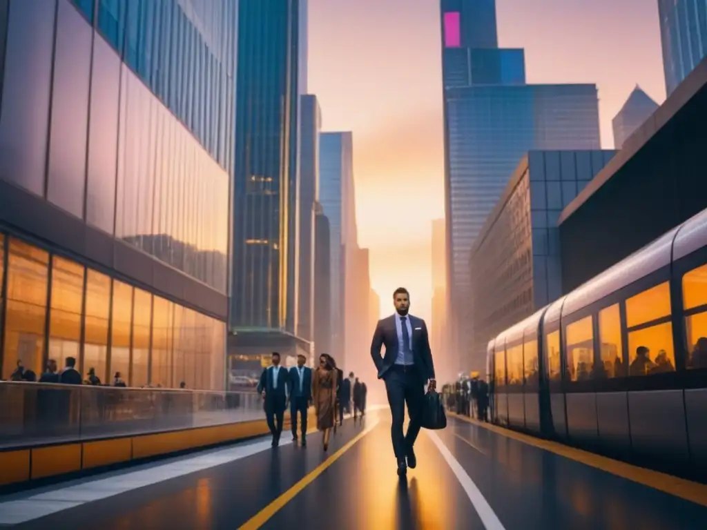 Distrito financiero moderno al atardecer: lujo urbano y prosperidad Majestuoso distrito financiero maximizando rentabilidades inmobiliarias