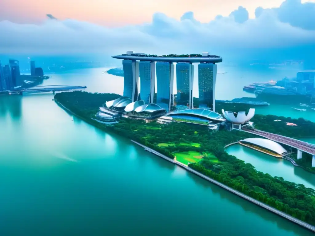 Skyline de Singapur: fusión moderna y natural Majestuoso paisaje urbano de Singapur, fusionando rascacielos con vegetación exuberante