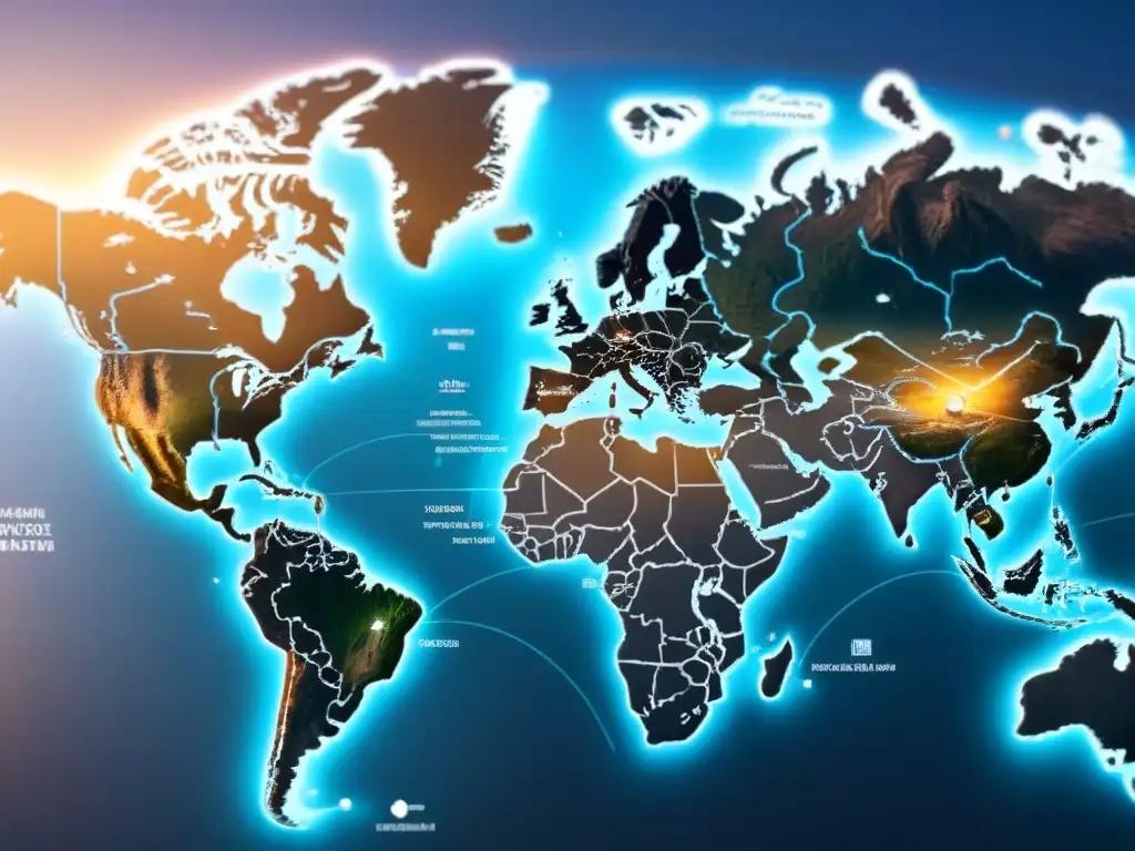 Mapa global con hubs financieros conectados por estrategias de planificación fiscal internacional