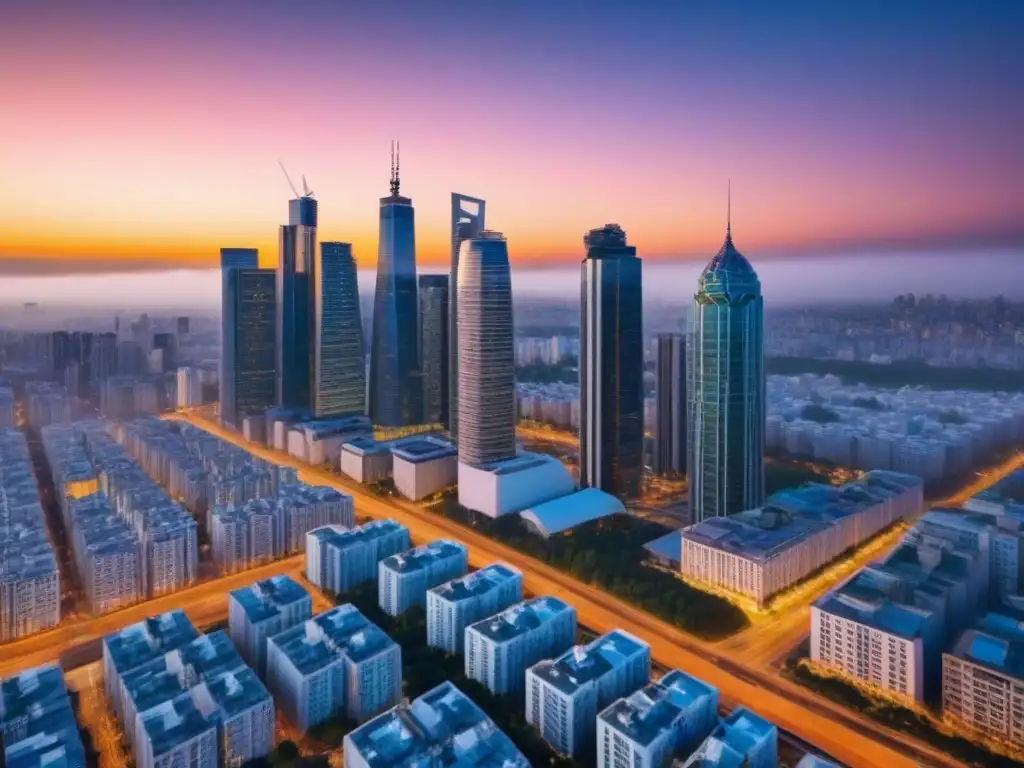 Metrópolis vibrante: lujo y modernidad en inmobiliaria urbana La marca irresistible del mercado inmobiliario: una ciudad vibrante con modernos rascacielos y lujosos edificios residenciales