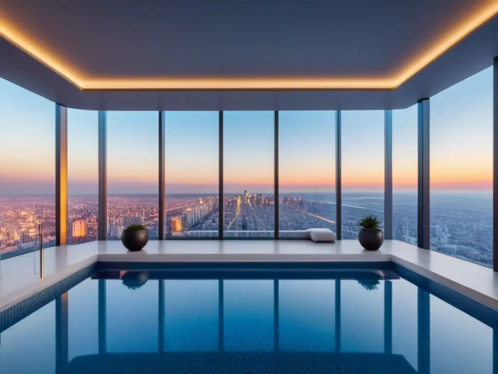 Penthouse de lujo con piscina infinita y vista panorámica en la ciudad Marketing digital para propiedades de lujo: Penthouse moderno de lujo con vista panorámica a la ciudad y detalles opulentos