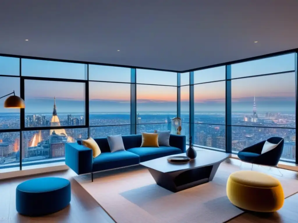 Penthouse de lujo con vistas a la ciudad Marketing de lujo inmobiliario: Exclusivo ático moderno con vista panorámica de la ciudad y diseño contemporáneo sofisticado