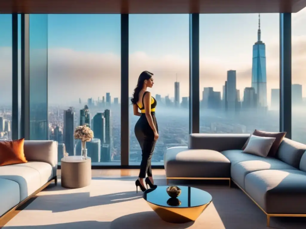 Penthouse de lujo con vista panorámica a la ciudad Marketing de propiedades de lujo: Penthouse moderno con vista urbana, diseño elegante y sofisticado, ventanales y terraza espaciosa