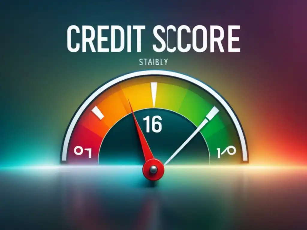 Puntuación crediticia óptima: estabilidad financiera y crecimiento inmobiliario Un medidor de calificación crediticia con elementos de estabilidad financiera y crecimiento en el sector inmobiliario, vibrante y exitoso