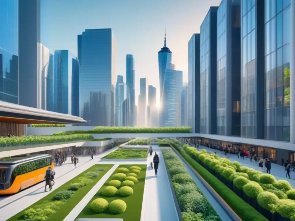 Metrópolis futurista: arquitectura innovadora y naturaleza en armonía Una metrópolis futurista con arquitectura innovadora y armonía entre ciudad y naturaleza refleja las tendencias inmobiliarias cambios demográficos