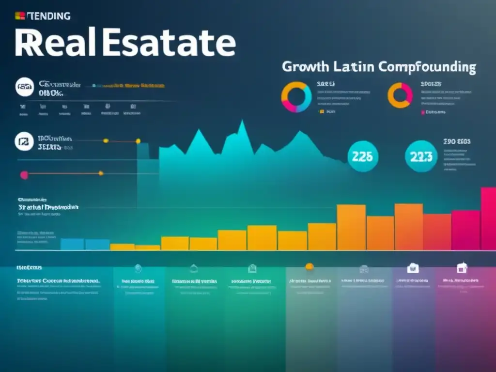 Crecimiento del crowdfunding inmobiliario en Latinoamérica Infografía moderna del crecimiento del crowdfunding inmobiliario en América Latina con gráficos y mapas coloridos