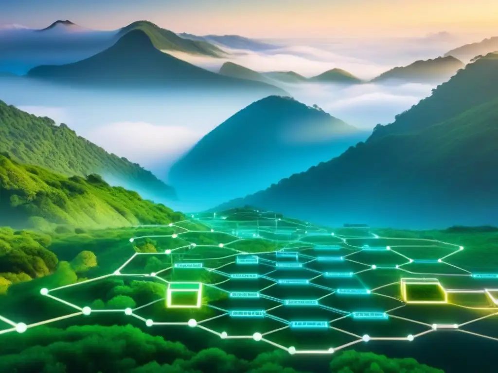Red de blockchain para transacciones inmobiliarias: eficiencia y seguridad Representación gráfica moderna de red blockchain y transacciones inmobiliarias