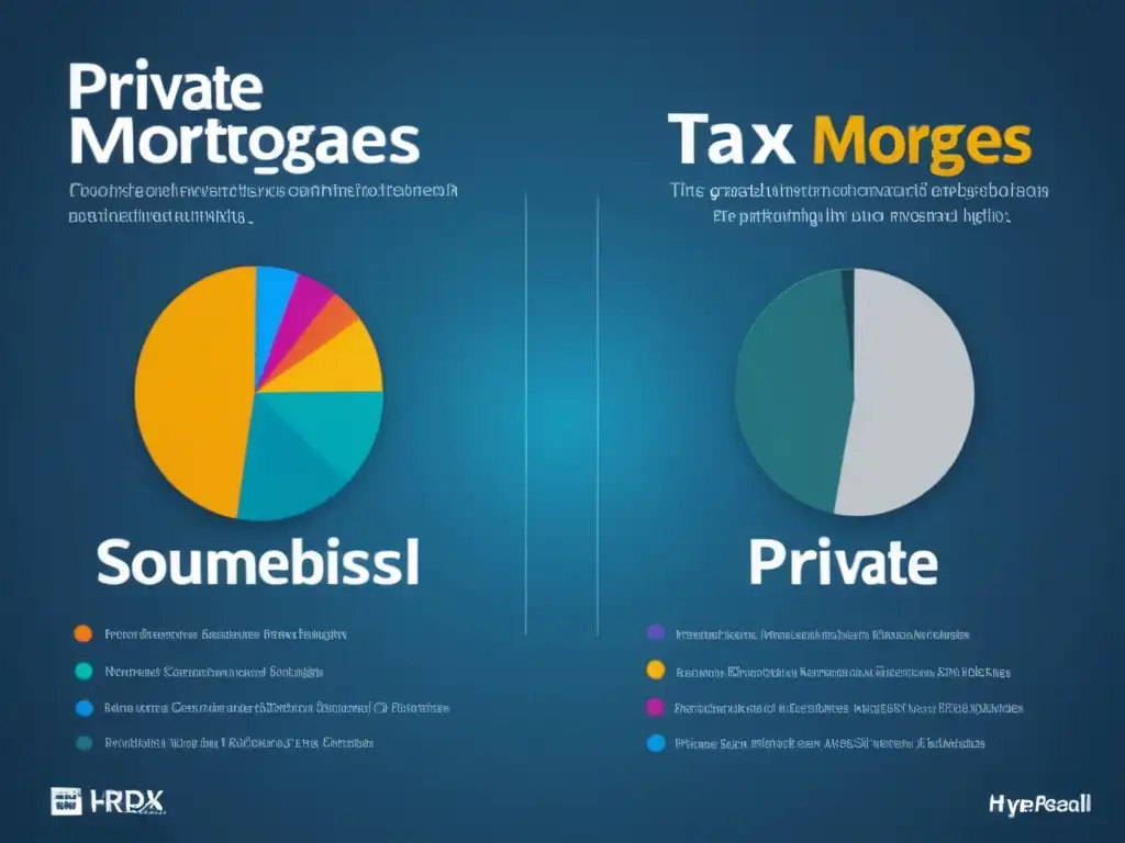 Comparativa: ventajas fiscales de hipotecas privadas Infografía moderna sobre ventajas fiscales en hipotecas privadas para inversores, con gráficos atractivos y colores vibrantes