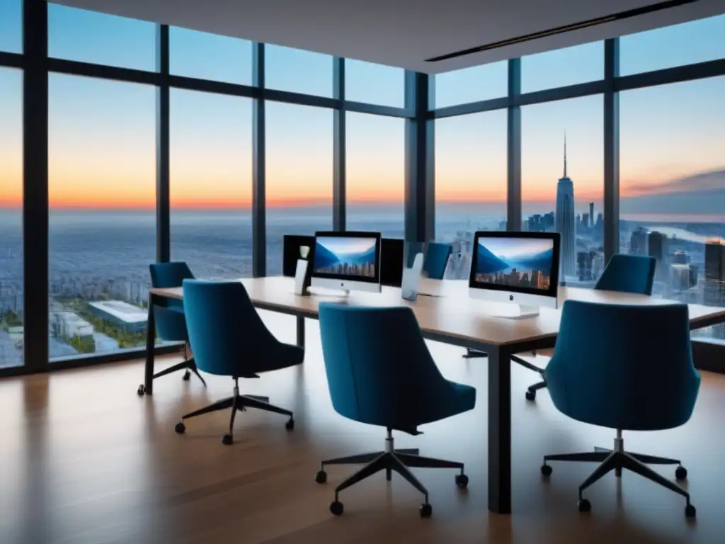 Oficina inmobiliaria de lujo: diseño moderno y profesional en 8k Un moderno despacho inmobiliario con profesionales divers@s en una sesión de brainstorming, estrategias de marketing contenidos sector inmobiliario