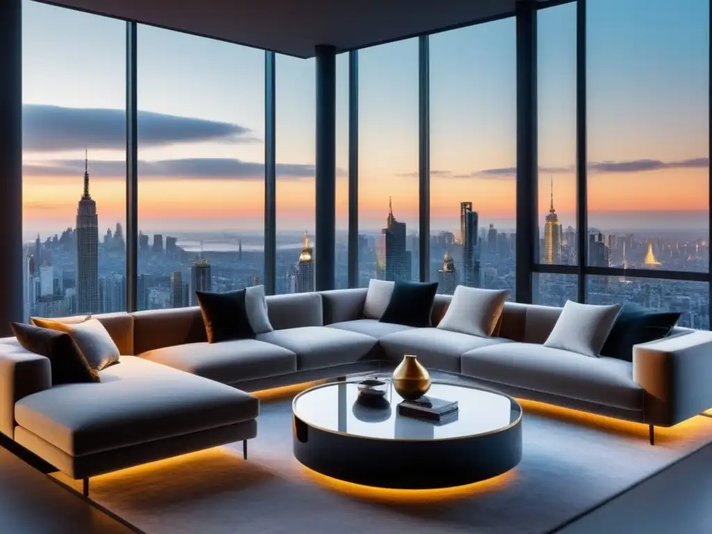 Penthouse de lujo con vista panorámica en la ciudad Moderno penthouse con vista a la ciudad, elegante y lujoso