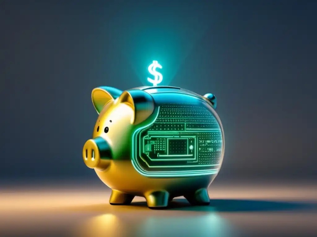 Ahorro automatizado para casa: ilustración futurista Un moderno sistema de ahorro automatizado para la compra de tu primera casa, con detalles futuristas y circuitos brillantes