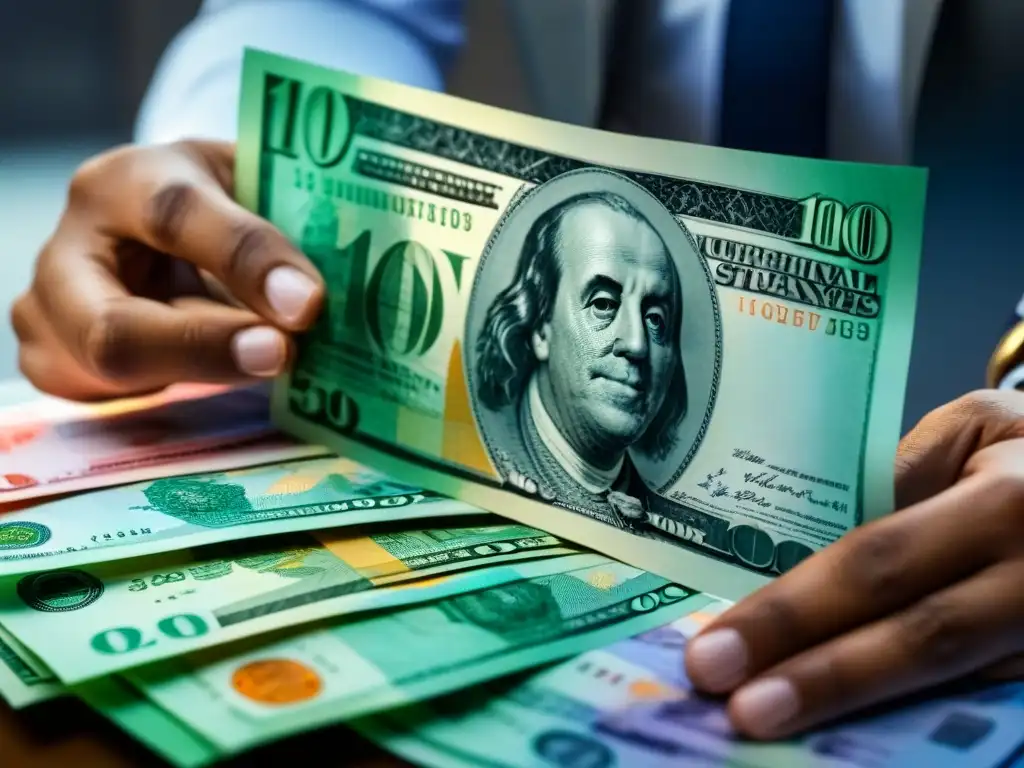 Divisas globales: gráficos digitales y billetes de diferentes países Diversas monedas mundiales se entrelazan con gráficos digitales detallados, simbolizando la compleja protección de inversores en cambio de divisas