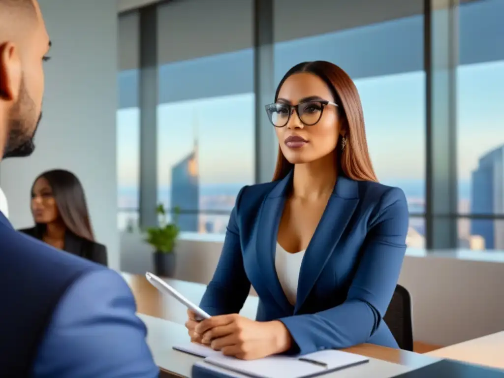 Negociación estratégica en oficina moderna: diversidad y profesionalismo Una negociación con prestamistas tras rechazo: profesionales diversos en una reunión, mostrando colaboración y estrategia
