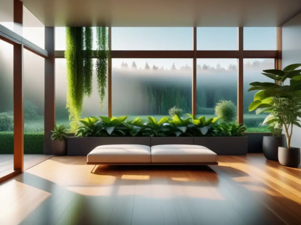 Salón moderno con jardín verde: armonía interior-exterior Un oasis de serenidad: sala moderna con vista a jardín verde