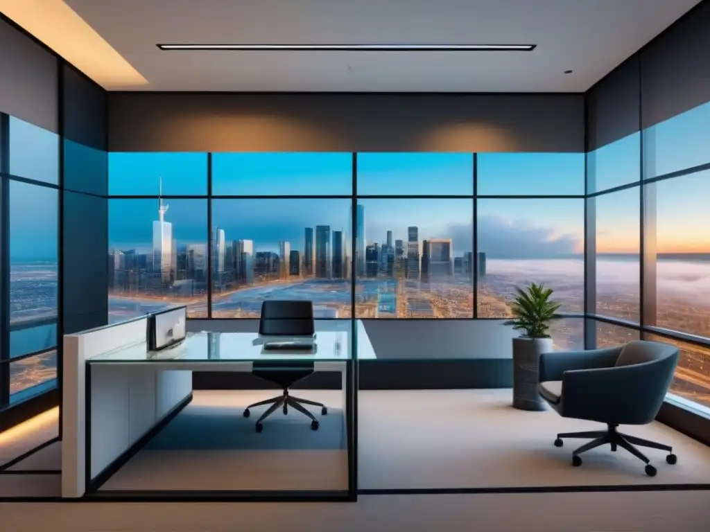 Oficina comercial moderna: eficiencia y sofisticación Oficina comercial moderna con ambiente profesional y gadgets tecnológicos