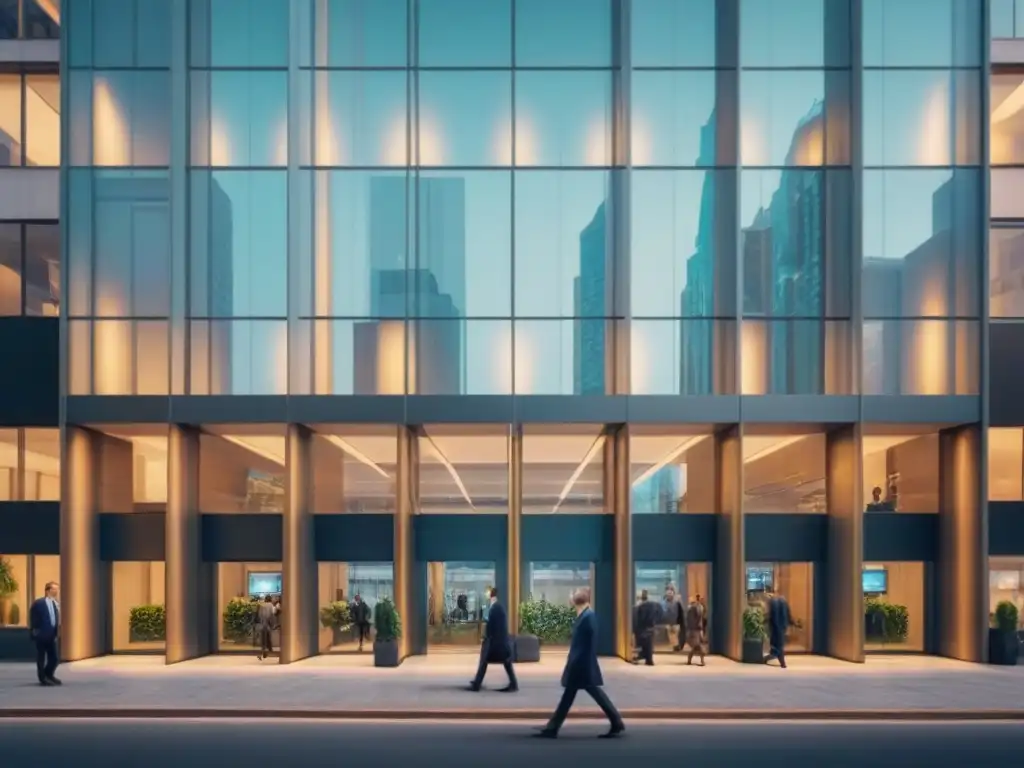 Oficina de REIT: arquitectura moderna y éxito financiero Oficina de REITs comerciales: arquitectura moderna, profesionales activos, ticker financiero y éxito empresarial
