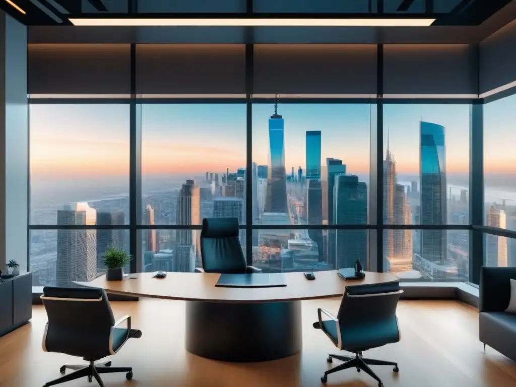 Oficina financiera de vanguardia en la ciudad Una oficina financiera moderna y sofisticada con vista a la ciudad
