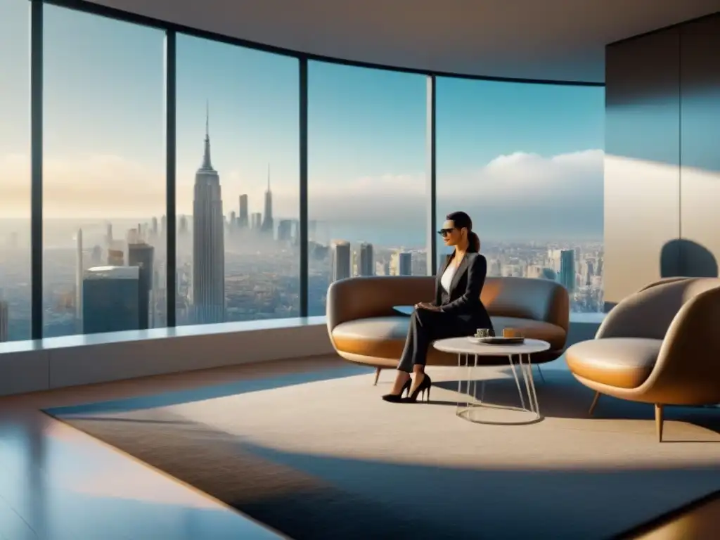 Oficina inmobiliaria del futuro: Realidad virtual y aumentada en 8k Oficina inmobiliaria futurista con tecnología de realidad virtual vs realidad aumentada