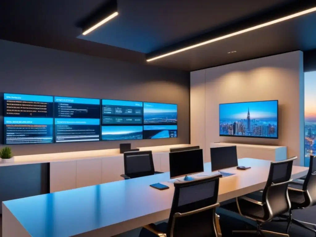 Oficina inmobiliaria futurista con tecnología de automatización de vanguardia Oficina inmobiliaria futurista con automatización de vanguardia