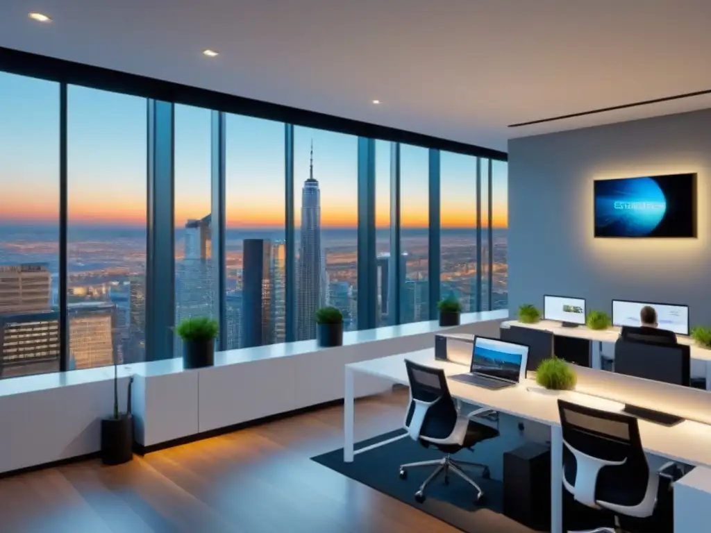 Oficina inmobiliaria moderna y activa con estrategias digitales innovadoras Oficina inmobiliaria moderna y activa, con ambiente profesional e innovador