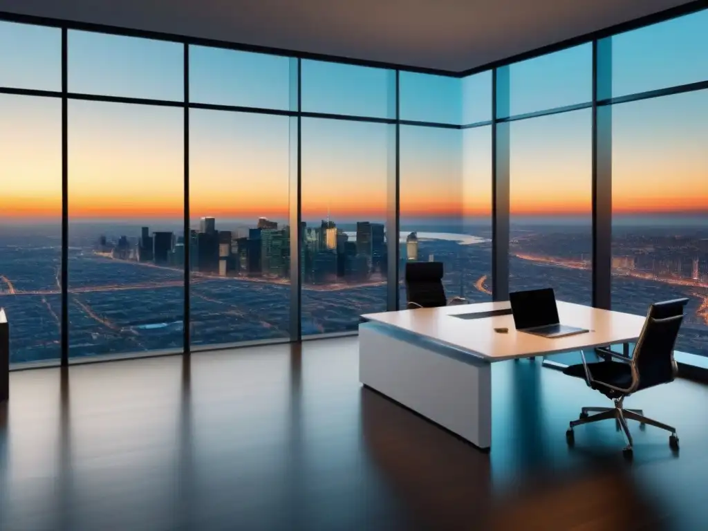 Oficina inmobiliaria de lujo con vista panorámica a la ciudad Oficina inmobiliaria moderna con anuncios alto impacto negocio inmobiliario