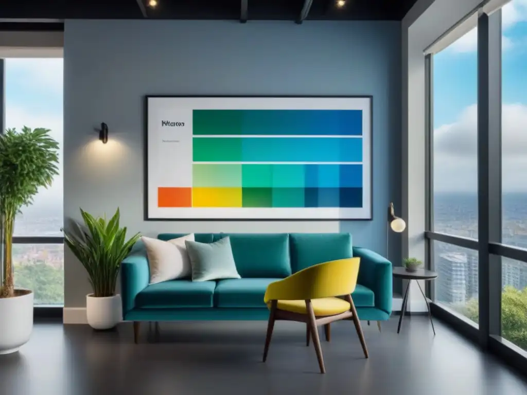 Oficina inmobiliaria moderna con carta de colores psicológicos Oficina inmobiliaria moderna con carta de psicología del color en la pared