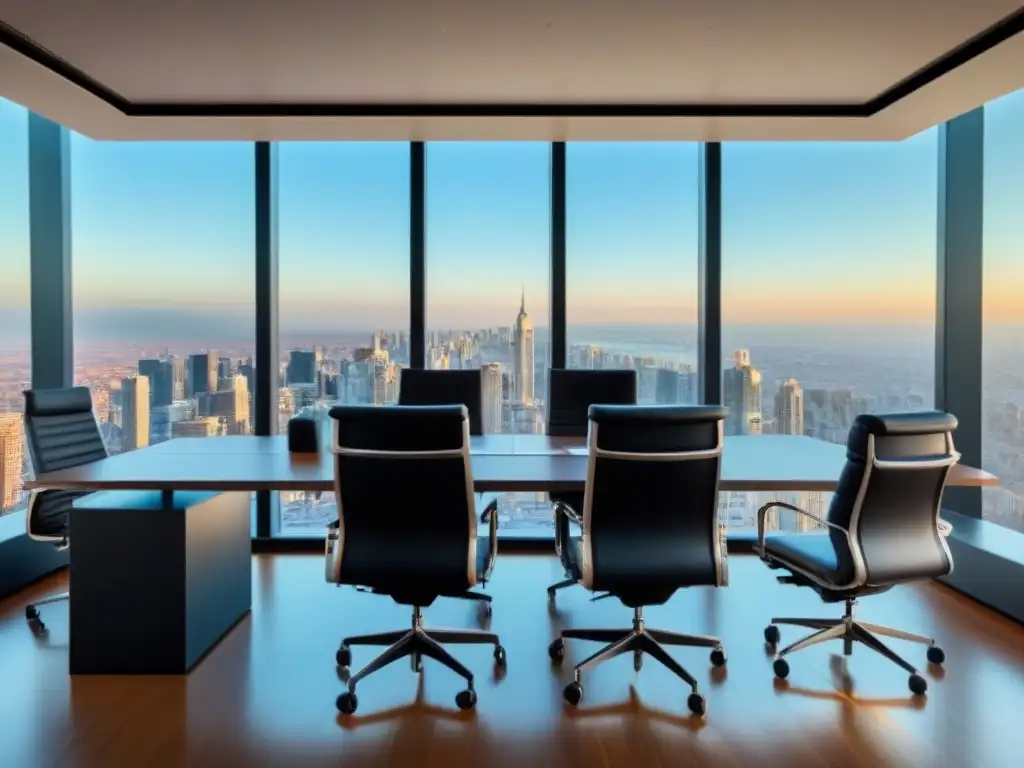 Oficina inmobiliaria moderna con vista a la ciudad: lujo y tecnología Oficina inmobiliaria moderna con Certificaciones en Finanzas Inmobiliarias, elegante y luminosa