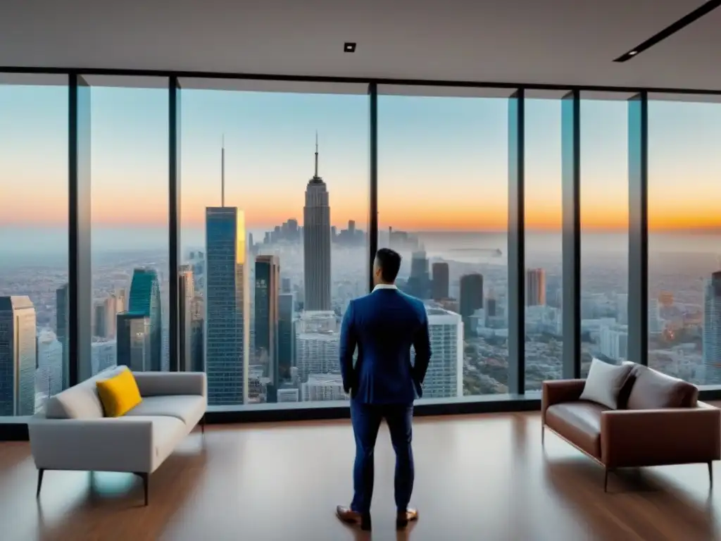 Oficina inmobiliaria moderna en ciudad latinoamericana Oficina inmobiliaria moderna en ciudad latina con profesionales analizando datos sobre 'Mejores préstamos inmobiliarios América Latina'