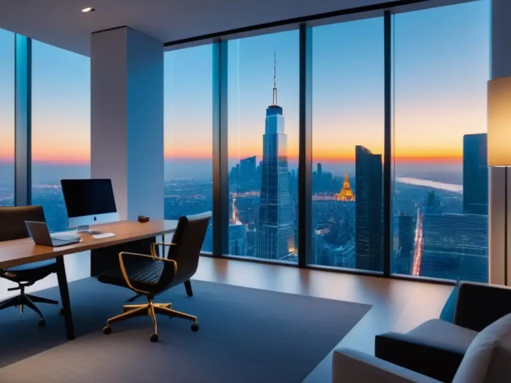 Oficina inmobiliaria moderna y elegante con vista a la ciudad Oficina inmobiliaria moderna con vista a la ciudad