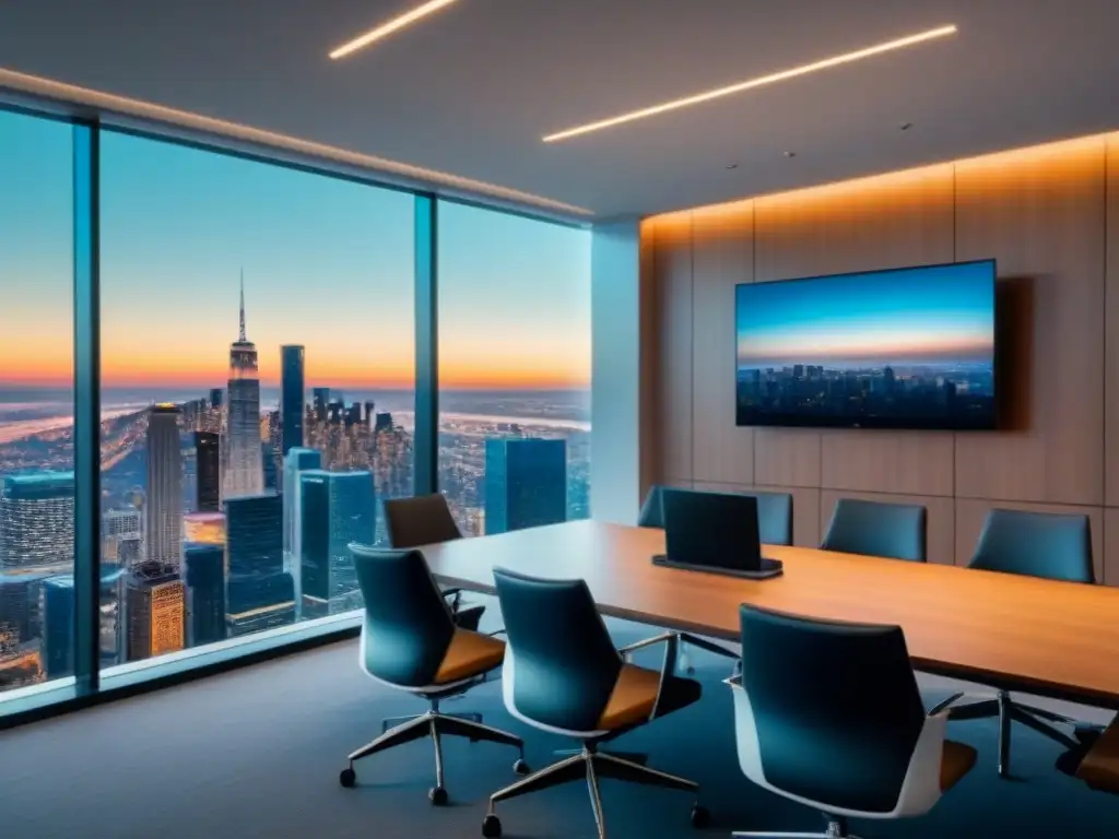 Oficina inmobiliaria moderna con vistas panorámicas en 8k Oficina inmobiliaria moderna con vistas a la ciudad y estrategias inbound marketing sector inmobiliario