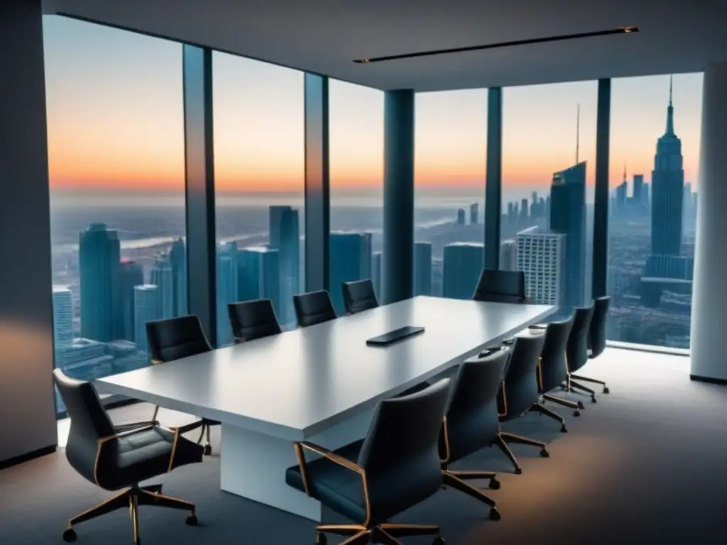 Oficina moderna de lujo con vista panorámica a la ciudad Oficina de lujo con vista a la ciudad, muebles modernos y tecnología de alto nivel para estrategias email marketing inmobiliarias lujo
