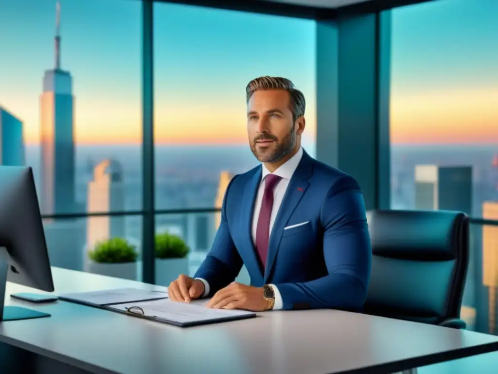Oficina moderna con agente inmobiliario: experto y confiable 'Oficina moderna con agente inmobiliario y cliente preocupado hablando