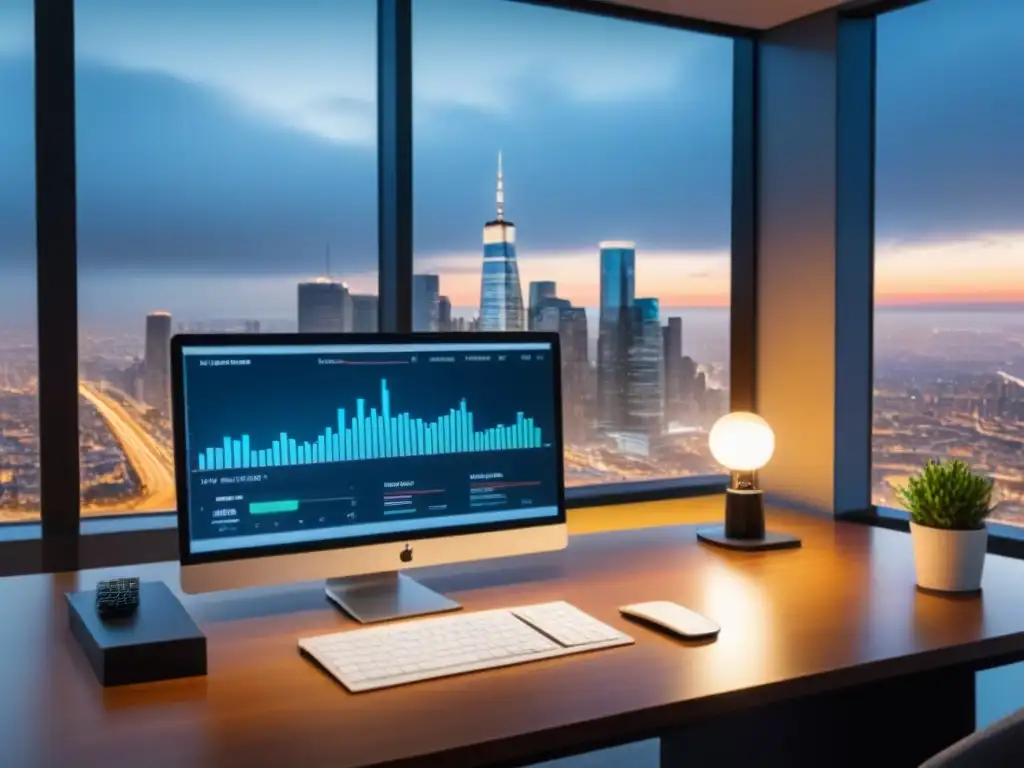 Oficina moderna con software gestión inmobiliaria avanzado Oficina moderna con aplicación inmobiliaria avanzada y eficiente gestión de recursos