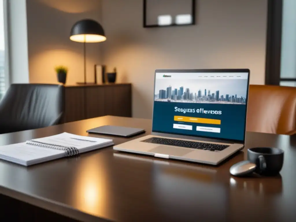Inversión inmobiliaria: escritorio moderno con seguro de título Oficina moderna con laptop y Seguros de Título para Inversiones en elegante escritorio