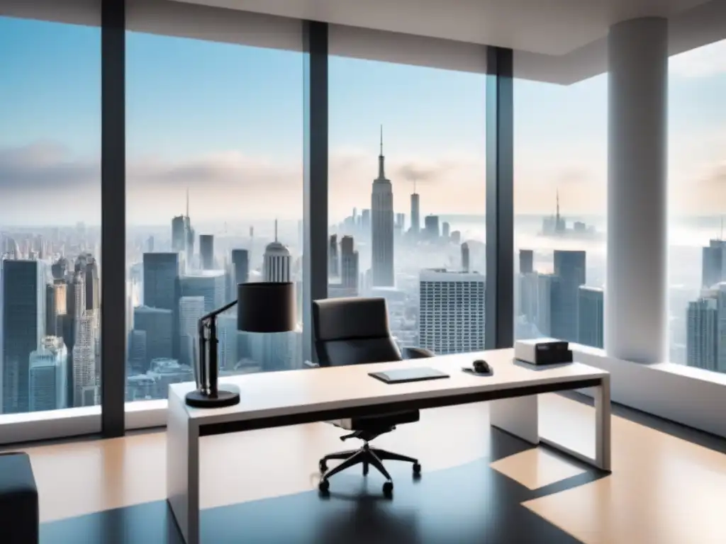 Oficina de lujo con vista a la ciudad y tecnología de alta gama Oficina moderna de lujo con tecnología de punta y vista urbana