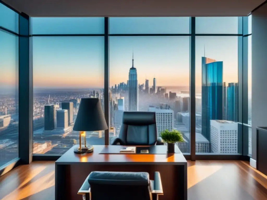 Oficina de lujo con vista panorámica en la ciudad Oficina moderna de lujo con vista a la ciudad