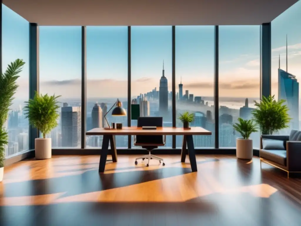 Oficina de lujo con vista a la ciudad: elegancia y modernidad Oficina moderna de lujo con vistas a la ciudad