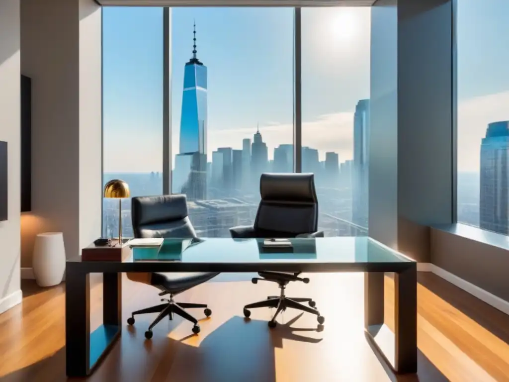 Oficina moderna y lujosa con vista a la ciudad, reflejando beneficios fiscales inversión inmobiliaria