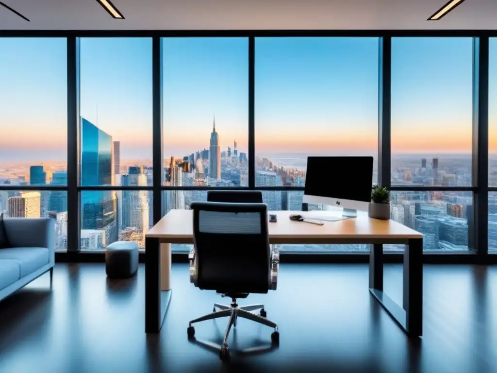 Oficina de lujo con vista urbana para afiliados inmobiliarios Oficina moderna y lujosa con vista a la ciudad para estrategias afiliados sector inmobiliario