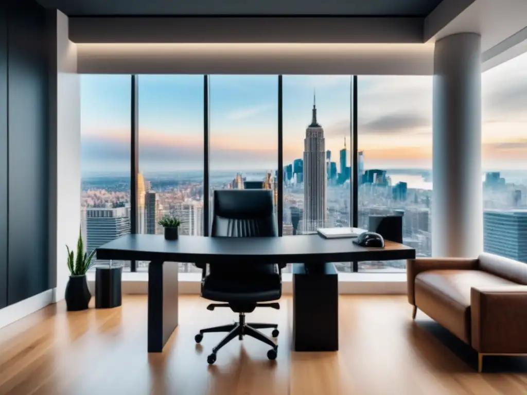 Oficina de lujo con vista panorámica y diseño moderno Oficina moderna y lujosa con vista panorámica de la ciudad, ideal para Errores inversores crowdfunding inmobiliario